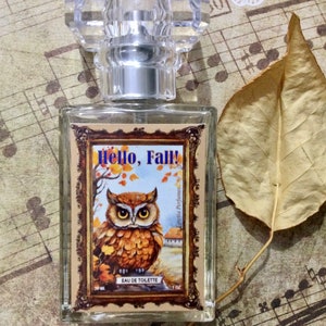 Hello, Fall! Eau de toilette 1 oz, pumpkin cinnamon apple autumn perfume, owl illustration, farm birthday gift, cottage inspired cosmetics