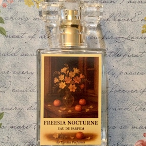 Freesia eau de parfum, vintage floral perfume, French villa bloom, day and evening fragrance, soft clementine perfume, botanical gift, peony