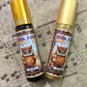 Hello, Fall! perfume oil pumpkin and cinnamon apple spicy roll on autumn bird owl illustration leafs Halloween gift birthday october Egretta