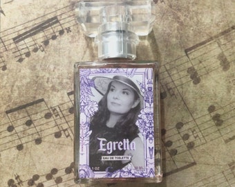 Egretta Eau de Toilette Perfume Lilac and Plum Lemongrass Ylang fragrance pink floral strong retro picture black white Valentine collection