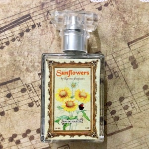 DISCONTINUED Sunflowers Perfume 1 oz, summer flower fragrance, parfum made In Canada, wild field scent, rural rustic gift, moss and honey