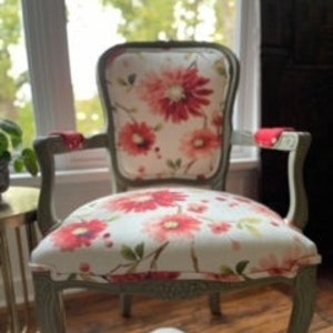 SOLD, Reupholstered Louis XIV style customizable chair, painted wood, contrasting designer fabrics