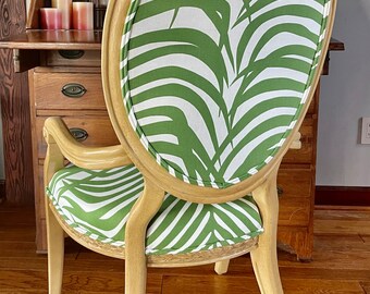 Custom Upholstered Vintage Chair: Schumacher Palm Fabric Accent Furniture