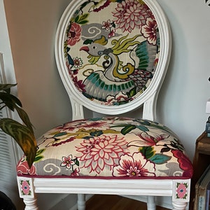Modern reupholstered floral chair, sturdy, made to order, 4 available