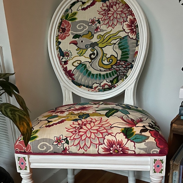 Modern reupholstered floral chair, sturdy, made to order, 4 available