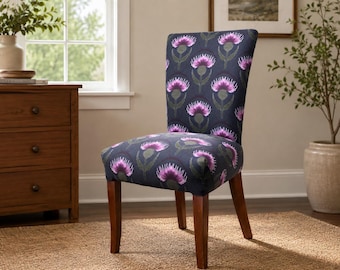 Scottish Thistle Accent Chair | Upholstered Botanical Dining Chair | Modern Cottage Statement Piece