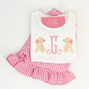 Girls Embroidered Puppy Shirt | Girls Puppy Shirt | Girls Personalized Shirt | Fishtail Initial Shirt | Girls Monogrammed Shirt