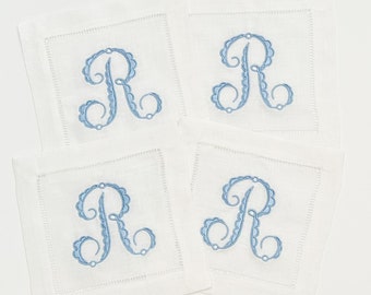 Monogrammed Linen Cocktail Napkins: Initial Wedding Shower Gift