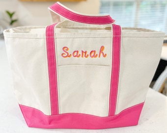Monogrammed Large Canvas Boat Tote: Personalized Beach Bag