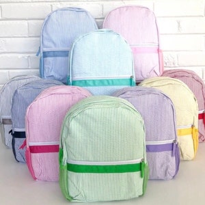 Zaino per bambini Seersucker / Zaino per bambini con monogramma / Zaino per bambini ricamato / Zaino per bambini