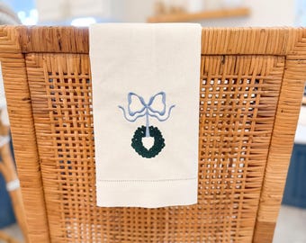 刺繍入りクリスマスタオル I クリスマスティータオル I リネンクリスマスタオル