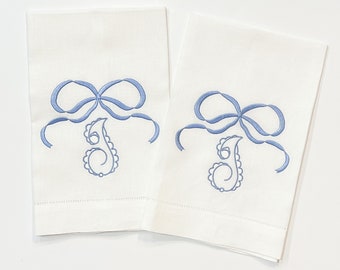 Monogrammed Bow Linen Towel | Monogrammed Bow Tea Towel | Embroidered Tea Towel | Bow Monogram | Grandmillennial | Shower Gift