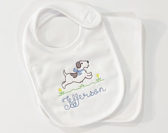 Personalized Bib and Burp Cloth Set | Embroidered Bib | Monogrammed Bib | Puppy Bib Set | Bib and Burp Cloth | Shower Gift