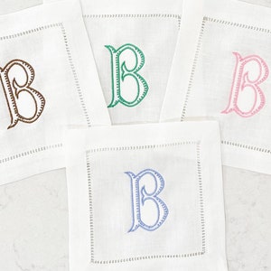 Set of 4 Embroidered Cocktail Napkins | Monogrammed Cocktail Napkins | Initial Cocktail Napkins | Beverage Coasters