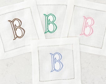 Set of 4 Embroidered Cocktail Napkins | Monogrammed Cocktail Napkins | Initial Cocktail Napkins | Beverage Coasters