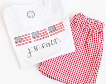 Boys American Flag Embroidered Shirt: Personalized Patriotic Tee
