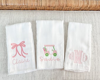 Monogrammed Baby Burp Cloths | Personalized Burp Cloths | Baby Shower Gift | Baby Girl Burp Cloths | Embroidered Baby Burp Cloths