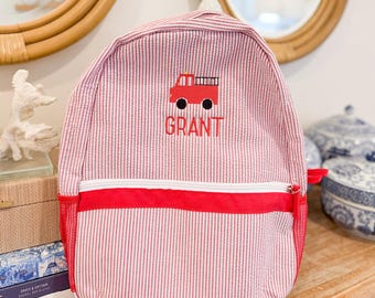 Monogrammed Seersucker Toddler Backpack: Embroidered Kids Backpack