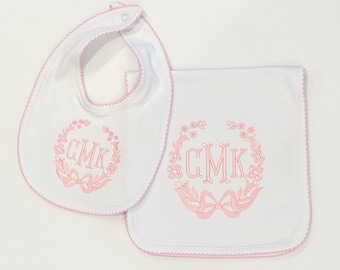 Monogrammed Bib Set | Embroidered Bib Set | Personalized Baby Gift | Baby Shower Gift | Personalized Bib Set
