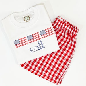 男の子用アメリカ国旗刺繍シャツ | 男の子用愛国シャツ | 男の子用パーソナライズ愛国シャツ