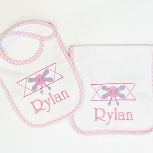 Baby Bib and Burp Cloth | Burp Cloth Set | Baby Shower Gift | Baby Bib | Monogrammed Baby Bib | Embroidered Baby Bib | Pink Gingham