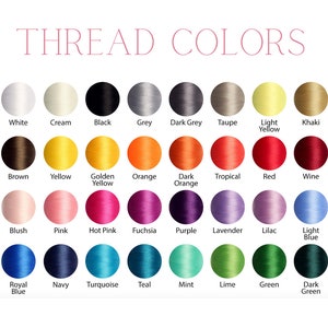 May include: A color chart displaying thread colors for embroidery. The chart includes a variety of colors, such as white, black, grey, yellow, orange, red, pink, purple, blue, and green. The text "THREAD COLORS" is at the top.