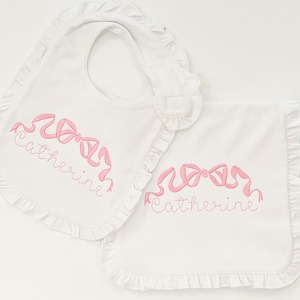 Baby Girl Monogrammed Bib and Burp Cloth Set | Shower Gift