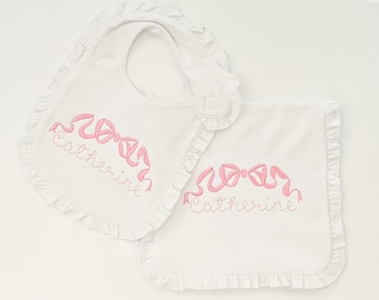Baby Girl Monogrammed Bib and Burp Cloth Set | Shower Gift