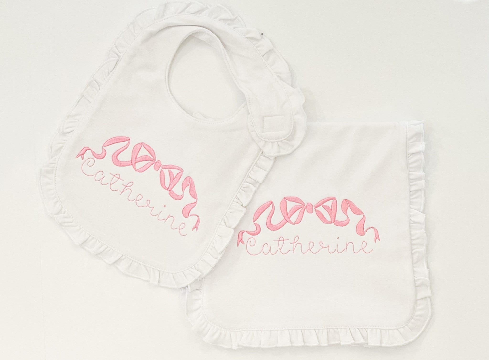 Baby Girl Monogrammed Bib and Burp Cloth Set | Shower Gift