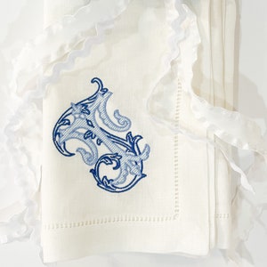 Linen Dinner Napkins | Embroidered Linen Dinner Napkins | Initial Napkins | Monogrammed Initial Dinner Napkins | Wedding Gift