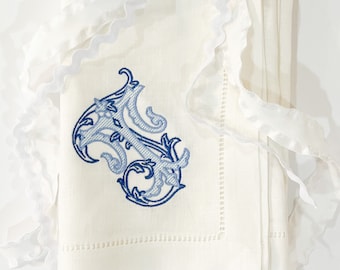 リネンディナーナプキン | 刺繍入りリネンディナーナプキン | イニシャルナプキン | モノグラム入りイニシャルディナーナプキン | 結婚祝い