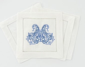 Linen Cocktail Napkins | Monogrammed Cocktail Napkins | Embroidered Cocktail Napkins | Initial Cocktail Napkins | Wedding Gift | Shower Gift