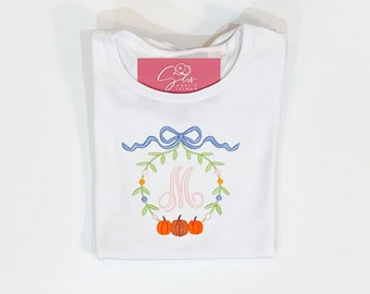 Shirt met monogram herfstpompoen meisjes: gepersonaliseerd T-shirt met initialen