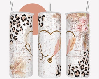 Boho Stethoscope Heart Tumbler, Dr. Nurse Caretaker Gift, Recovery, RN Appreciation, Nurse Life, Medical Assistant, CNA, Valentines Day Gift