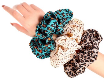 Jumbo Scrunchies 3 pack, cheetah print, leopard print, large oversized scrunchy bundle, boho scrunchies, vintage, throw back, gifts for her