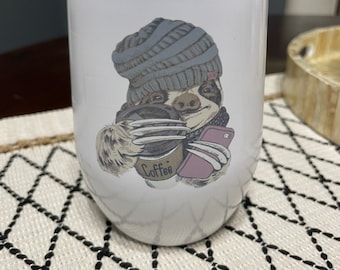 Cute sloth tumbler for coffee tea wine smoothie cider eggnog cocktail