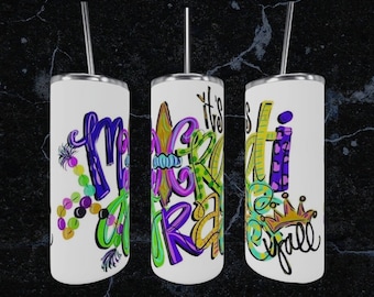 Mardi Gras Tumbler, New Orleans, Jazz, Beads, Nola, Bourbon Street, Parade, French Quarter, Louisiana, Travel Mug Art, Music, Mardi Gra Gift