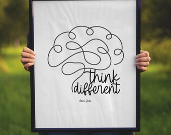 Think Different Poster Quotes, Steve Jobs Sayings, Home Digital Prints, Modern Wall Decor, Job Printable Wall Art, Inspirational Life Lesson