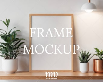 Wood Frame PSD Mockup, 3:4 Ratio Vertical Art Mockup, Photo Frame Mockup, Smart Object Layer, Instant Digital Download