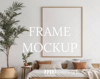 Wood Frame PSD Mockup, 4:5 Ratio Vertical Art Mockup, Photo Frame Mockup, Smart Object Layer, Instant Digital Download