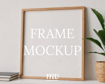 Wood Frame PSD Mockup, 1:1 Ratio Square Art Mockup, Photo Frame Mockup, Smart Object Layer, Instant Digital Download