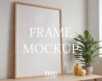 Wood Frame PSD Mockup, 3:4 Ratio Vertical Art Mockup, Photo Frame Mockup, Smart Object Layer, Instant Digital Download