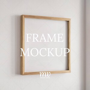 Square Wood Frame PSD Mockup, 1:1 Ratio Art Mockup, Photo Frame Mockup, Smart Object Layer, Instant Digital Download