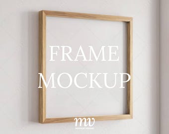 Square Wood Frame PSD Mockup, 1:1 Ratio Art Mockup, Photo Frame Mockup, Smart Object Layer, Instant Digital Download