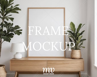 Wood Frame PSD Mockup, 3:4 Ratio Vertical Art Mockup, Photo Frame Mockup, Smart Object Layer, Instant Digital Download