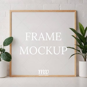 Wood Frame PSD Mockup, 1:1 Ratio Square Art Mockup, Photo Frame Mockup, Smart Object Layer, Instant Digital Download
