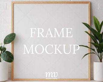 Wood Frame PSD Mockup, 1:1 Ratio Square Art Mockup, Photo Frame Mockup, Smart Object Layer, Instant Digital Download