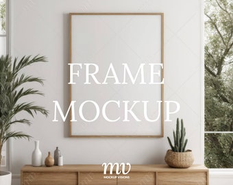 Wood Frame PSD Mockup, 3:4 Ratio Vertical Art Mockup, Photo Frame Mockup, Smart Object Layer, Instant Digital Download
