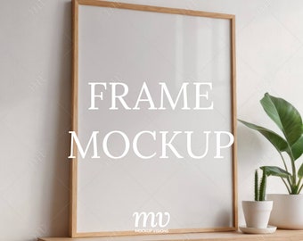 Wood Frame PSD Mockup, 3:4 Ratio Vertical Art Mockup, Photo Frame Mockup, Smart Object Layer, Instant Digital Download