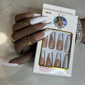 24pcs French tip bling press on nails long